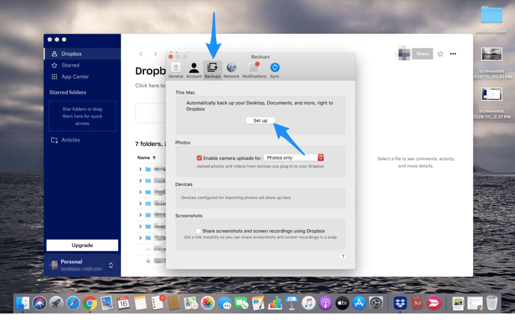 set up auto backs for mac on dropbox