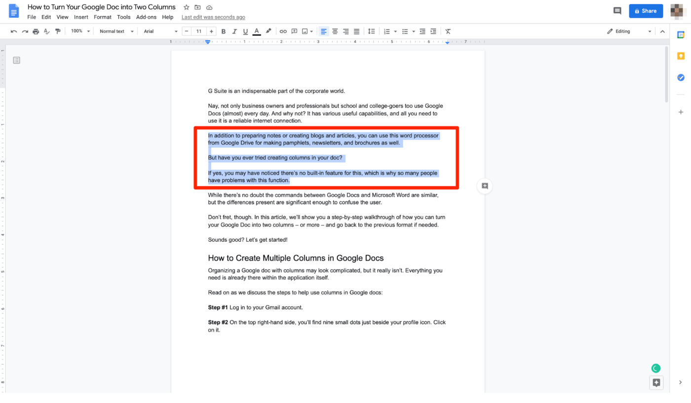 How to Turn Your Google Doc into Two Columns