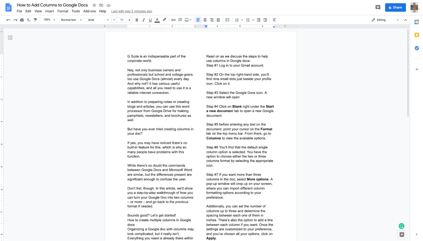 How to Turn Your Google Doc into Two Columns
