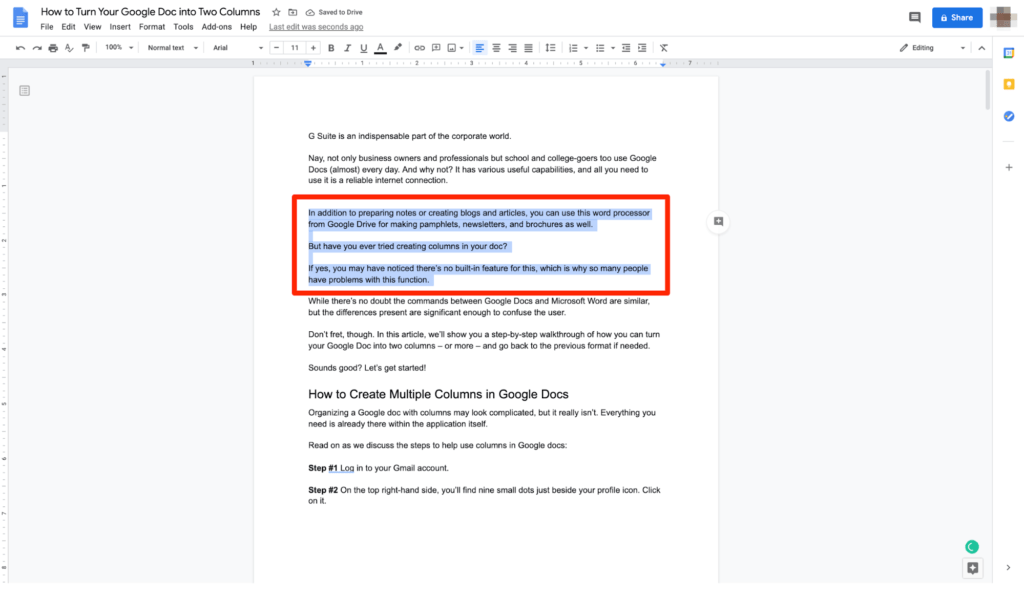 How To Turn Your Google Doc Into Two Columns