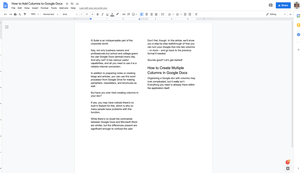 How To Turn Your Google Doc Into Two Columns