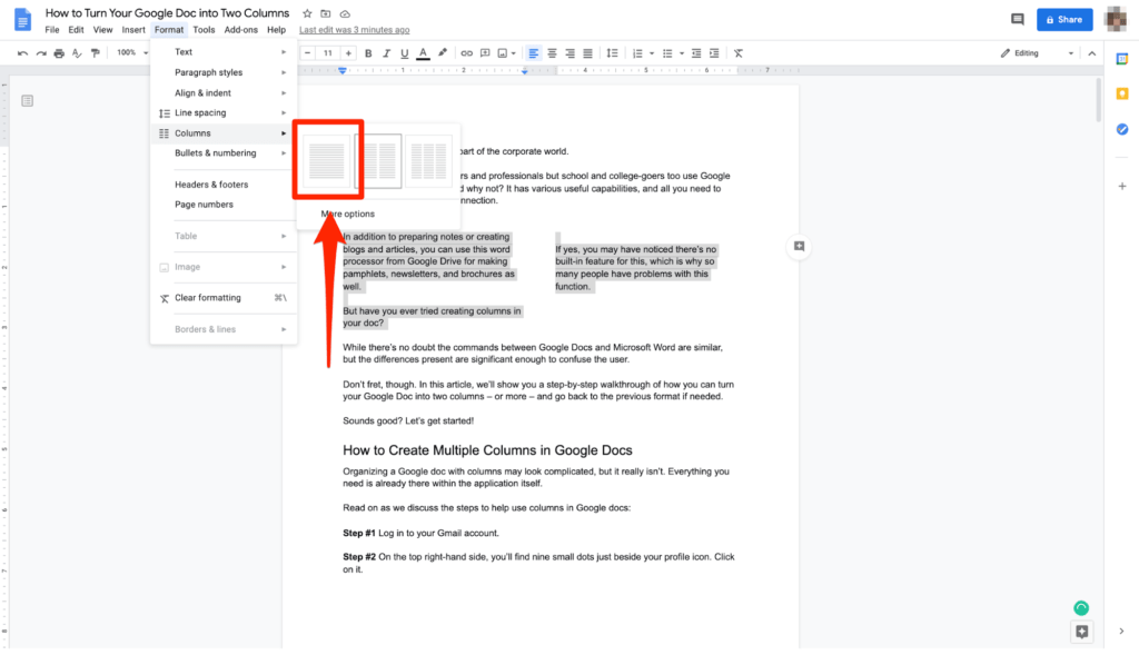 How to Turn Your Google Doc into Two Columns