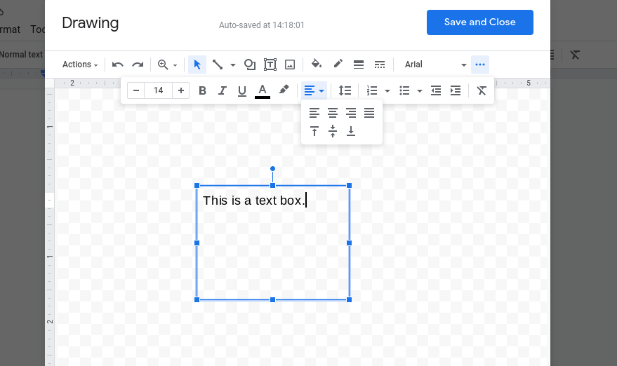 insert separate text box in google docs