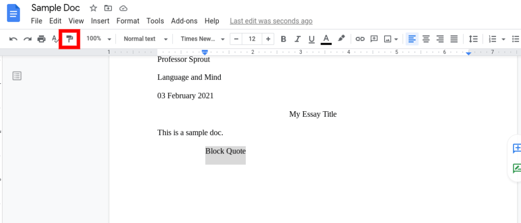 auto mla format google docs