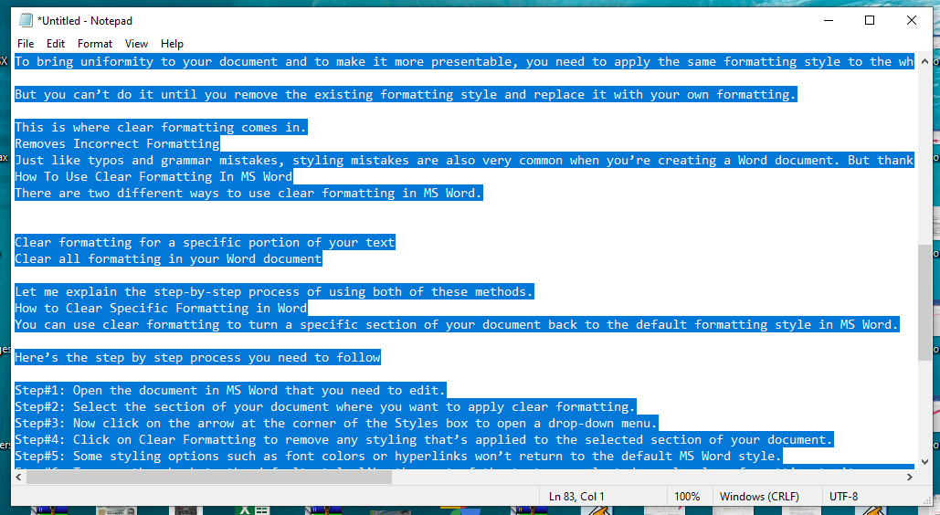 how to clear formatting in word