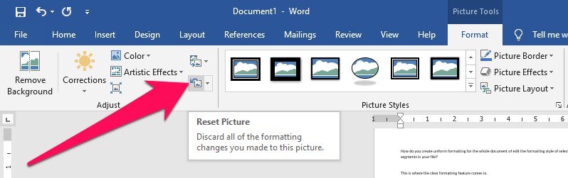 accept all formatting changes in word