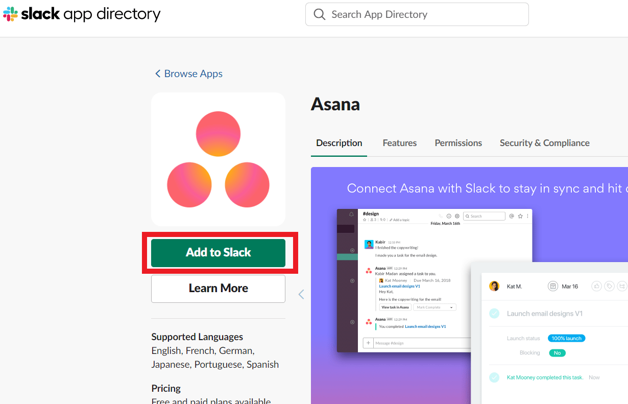 connecting asana to slack