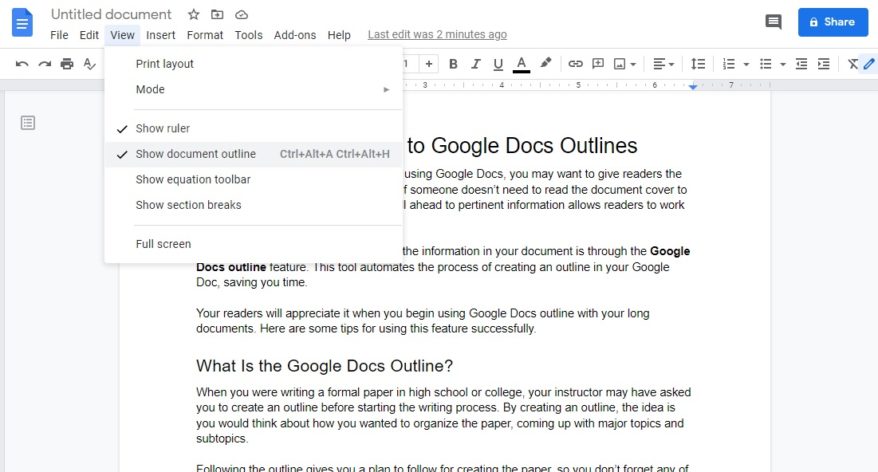 google docs outline
