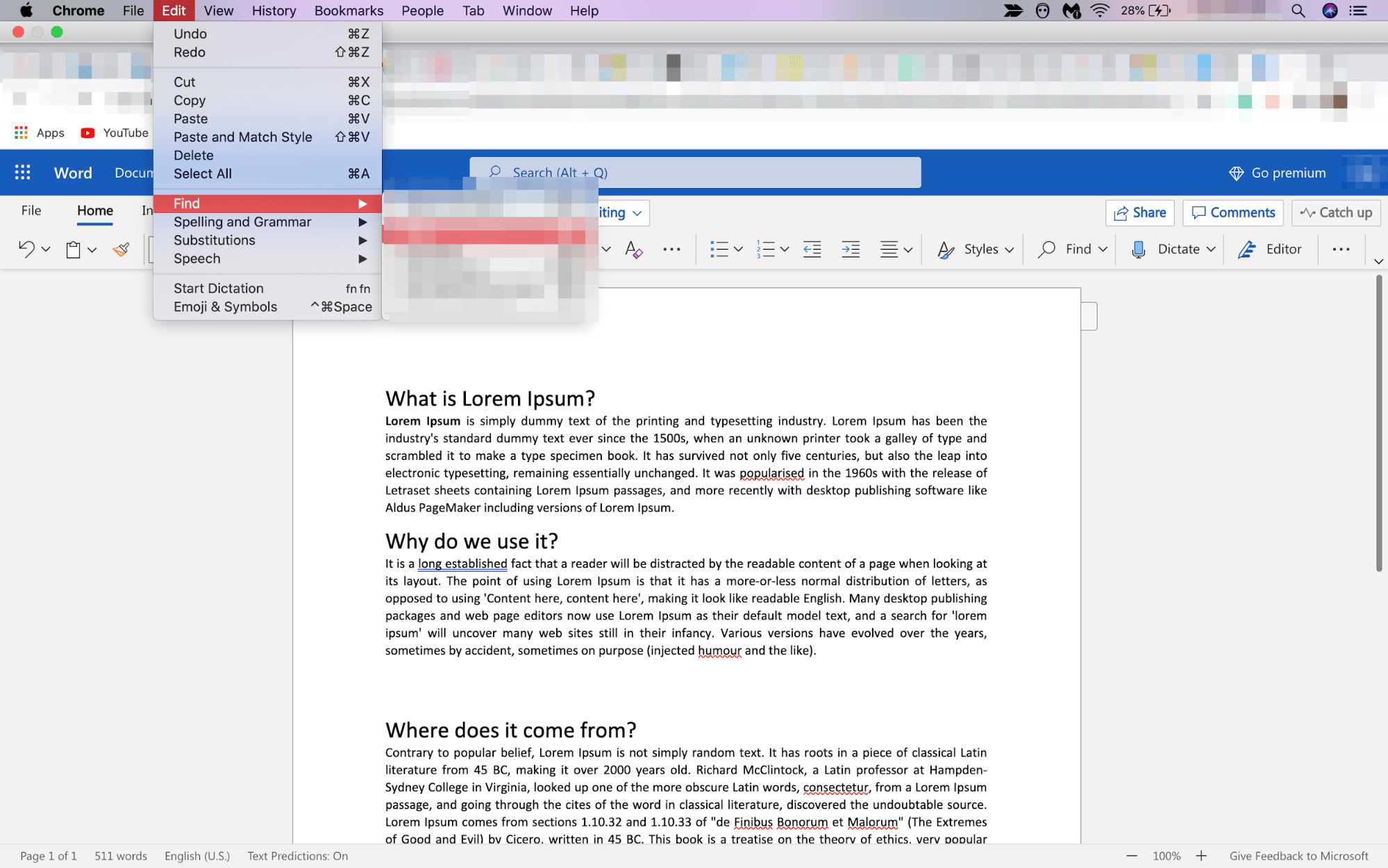 what keys do you press to search a web page for a word chrome on a mac