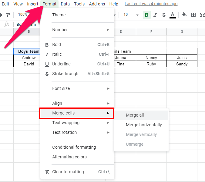 How to Merge Cells in Google Sheets