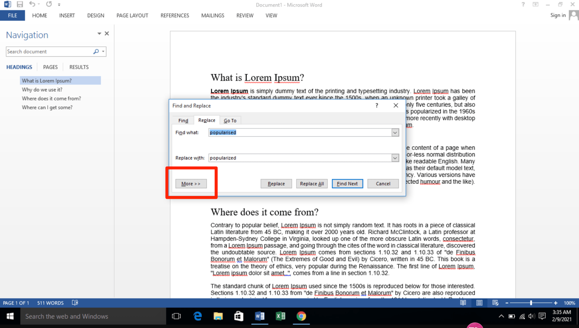 microsoft word find and replace same line