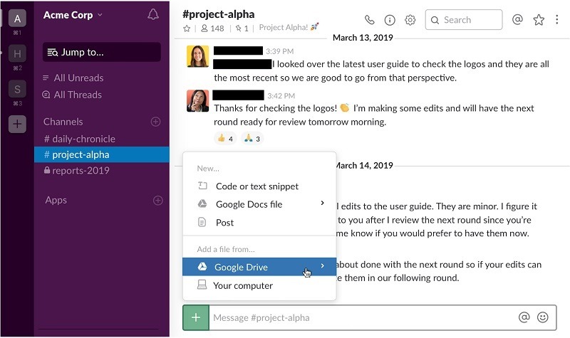 how to use google drive integration on slack