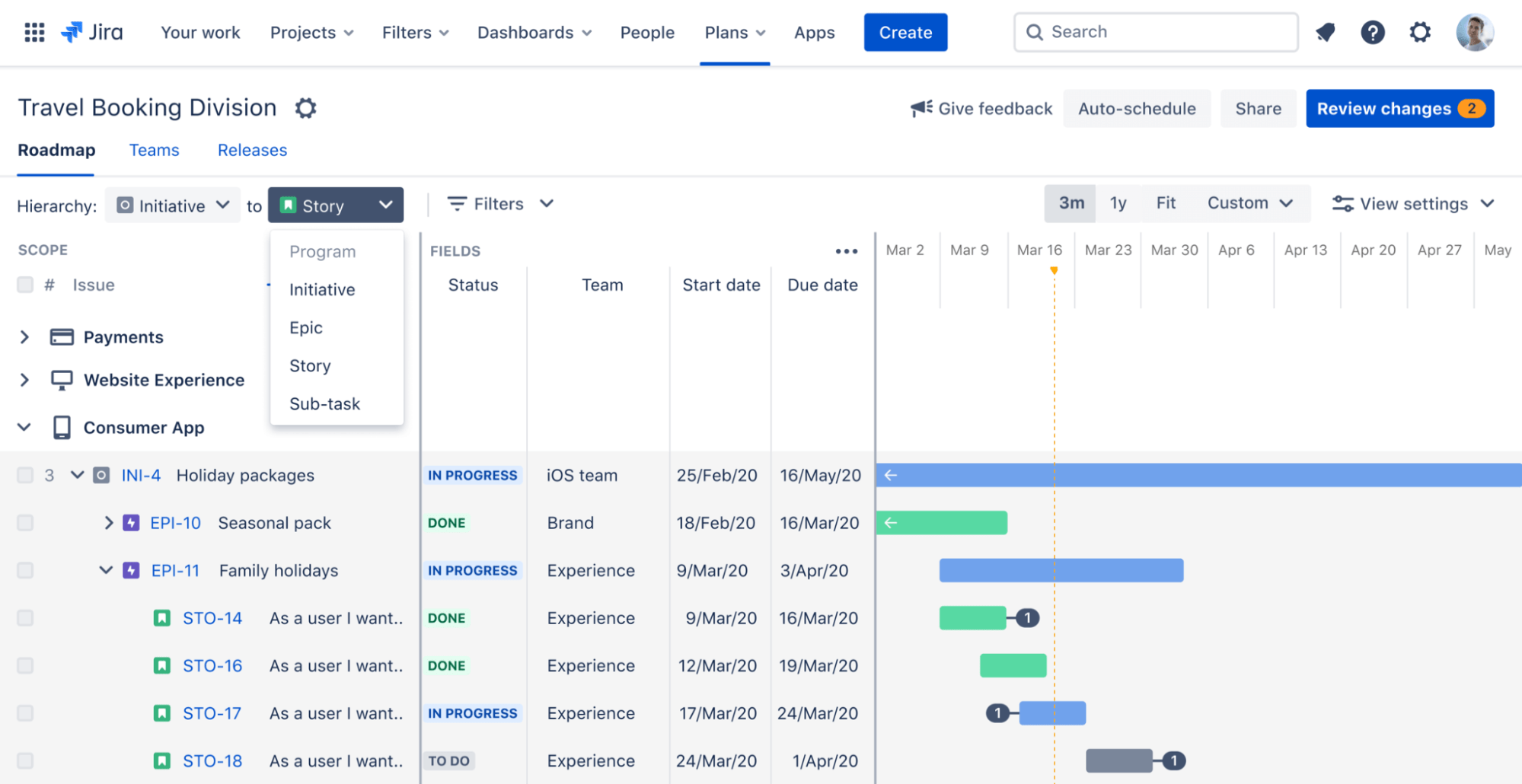 something like confluence roadmap planner