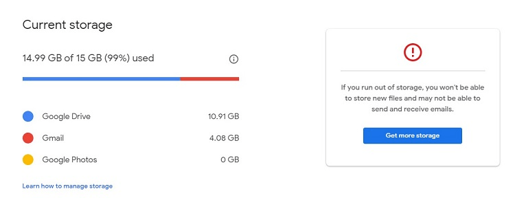 Google Drive current storage