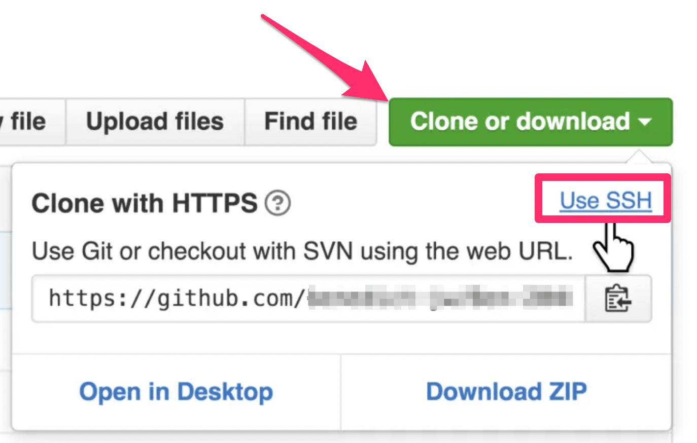 Red arrow pointing to "Clone or download" button on GitHub private repository URL