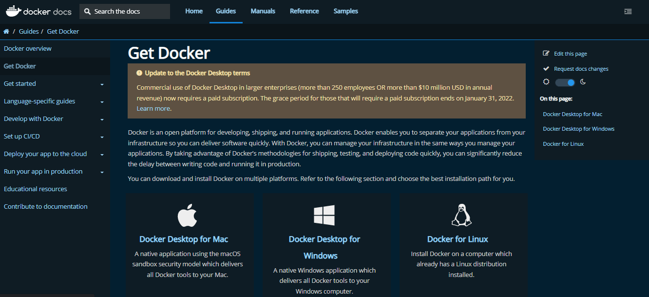 GitHub "Get Docker" page