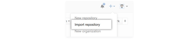 GitHub "Import Repository" button in the drop-down menu
