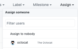 Example of assigning an issue to someone in GitHub