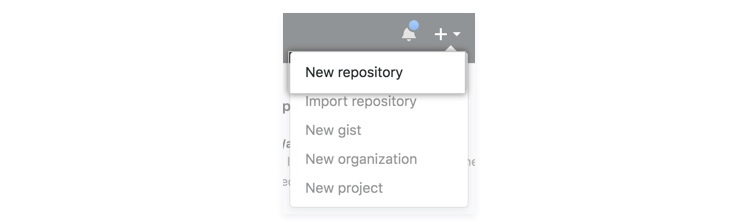 GitHub "New repository" button in drop-down menu