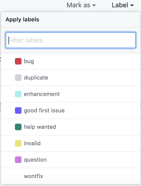 Example of color-coded labels in GitHub