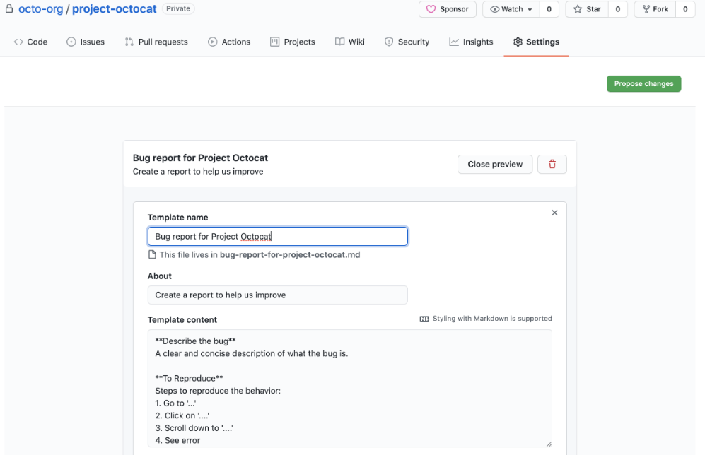 Example of a bug report in GitHub