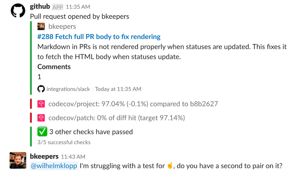 Example of getting updates on Slack when activities take place on GitHub
