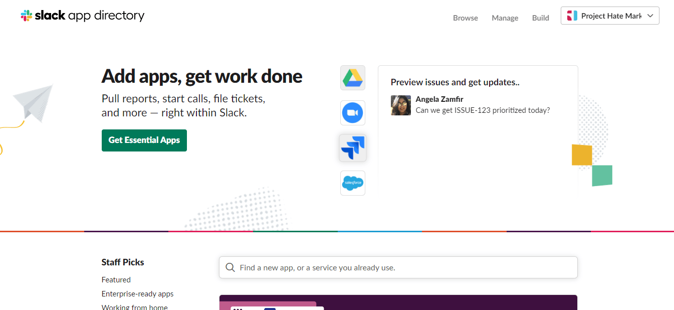 Slack app directory home page