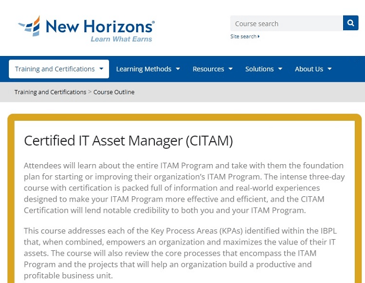 New Horizons Training and Certifications page