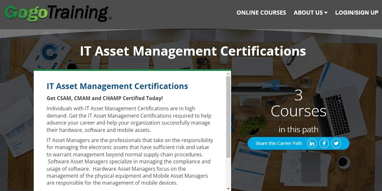 Gogo Training IT Asset Management Certification summary page