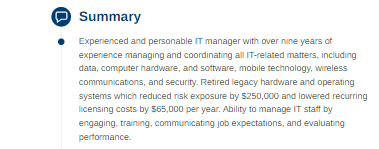 Summary example for an IT manager resume