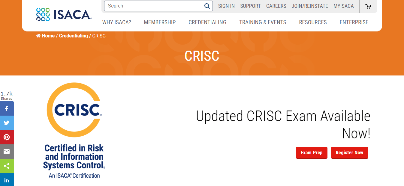 Certified in Risk and Information Systems Control (CRISC) home page