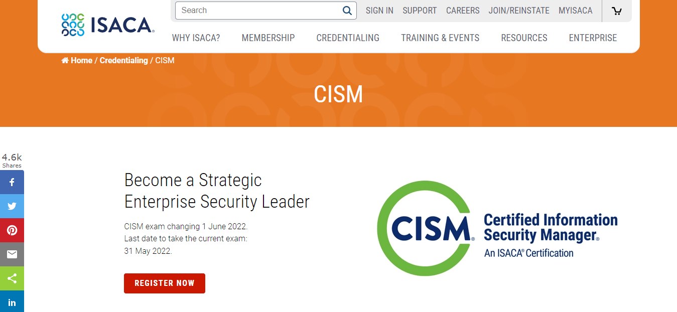 Certified Information Security Manager (CISM) home page