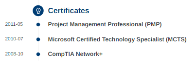 Certificates example for an IT manager resume