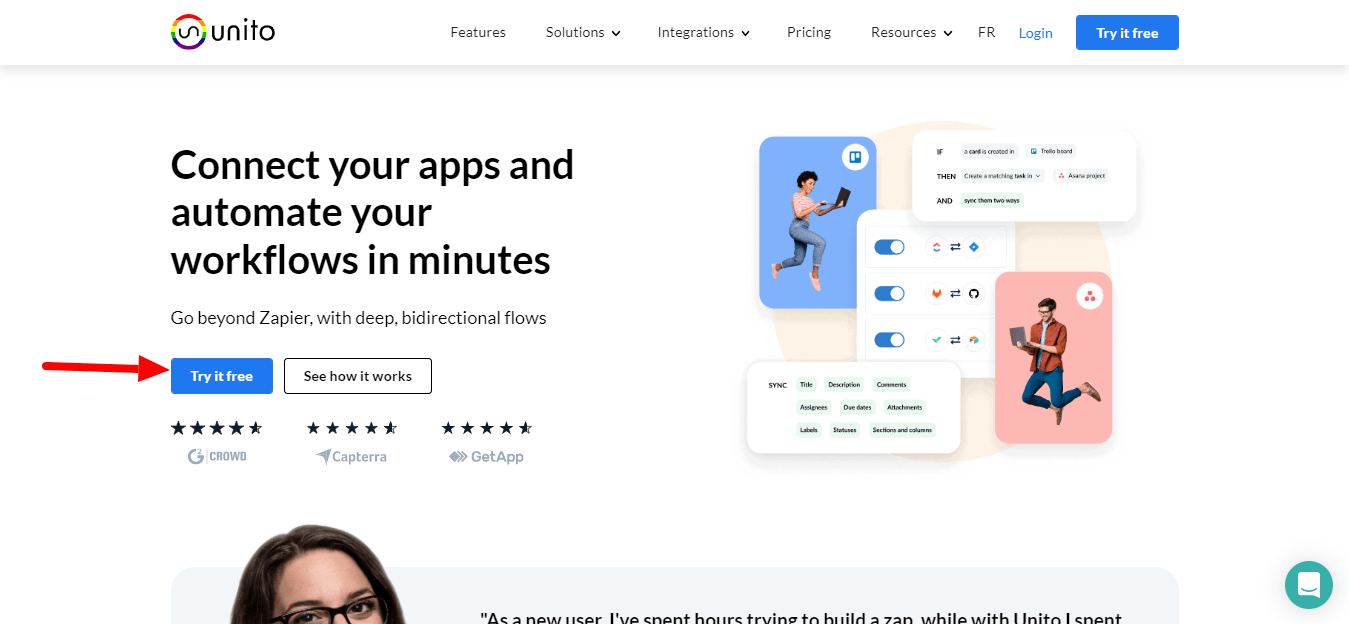 Unito.io home page