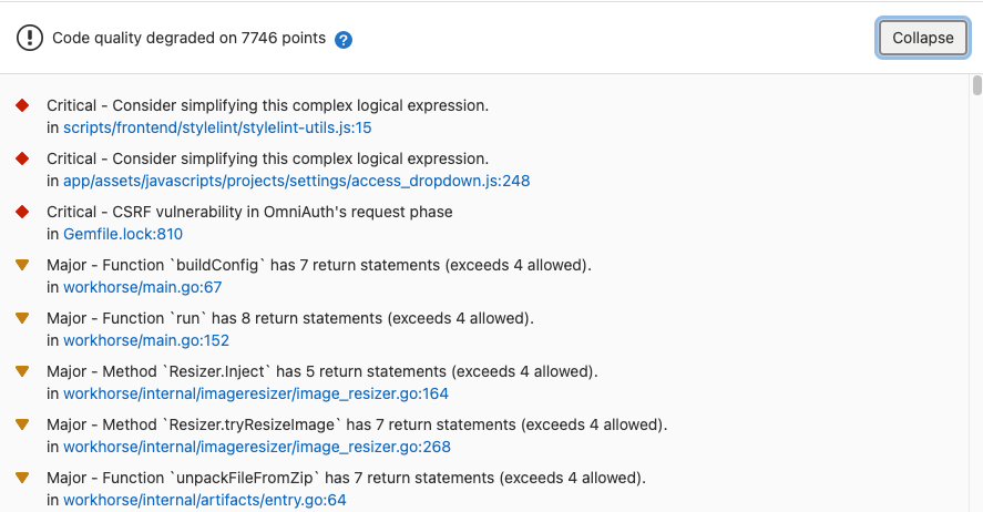 Gitlab merge request code checks with list of errors