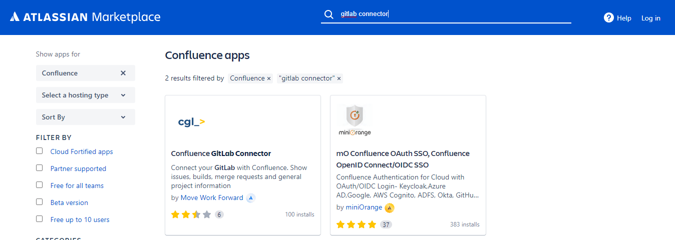 Atlassian Marketplace on Confluence dashboard