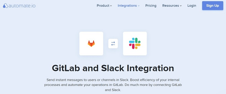 Automate.io landing page for Gitlab and Slack integration