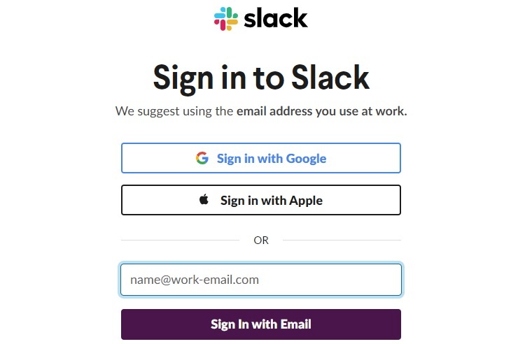 Slack sign-in screen