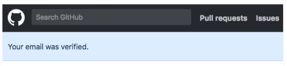 GitHub message that says "Your email was verified."