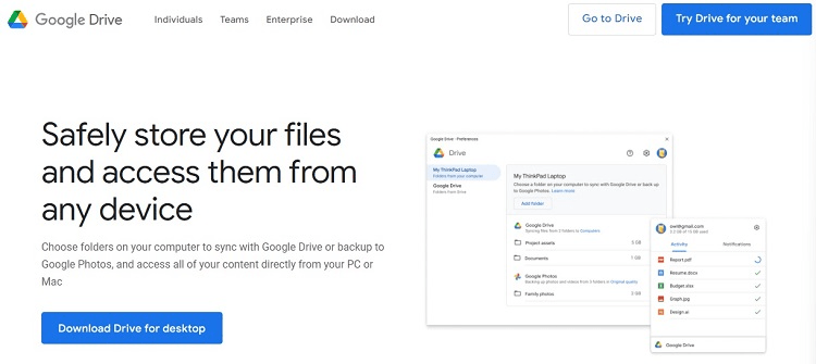 Google Drive download screen