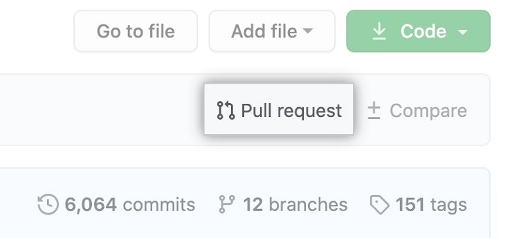 GitHub page with Pull Request button selected
