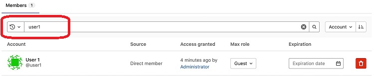 Gitlab members screen with red box around search bar