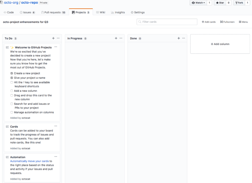 GitHub Projects screen