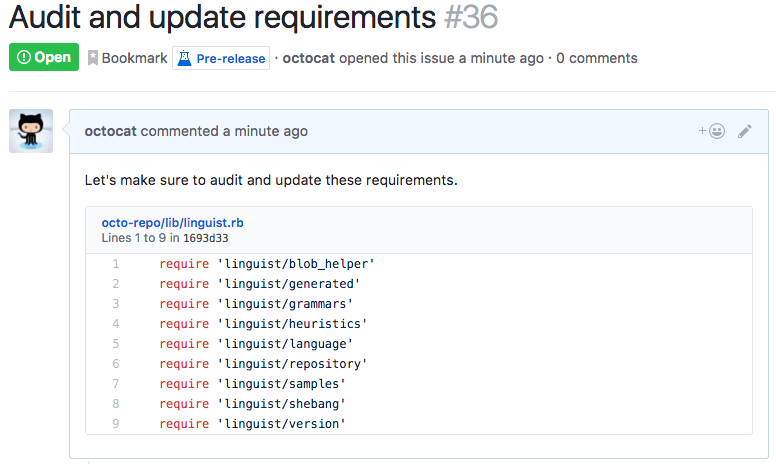Example of GitHub issue showing user comments