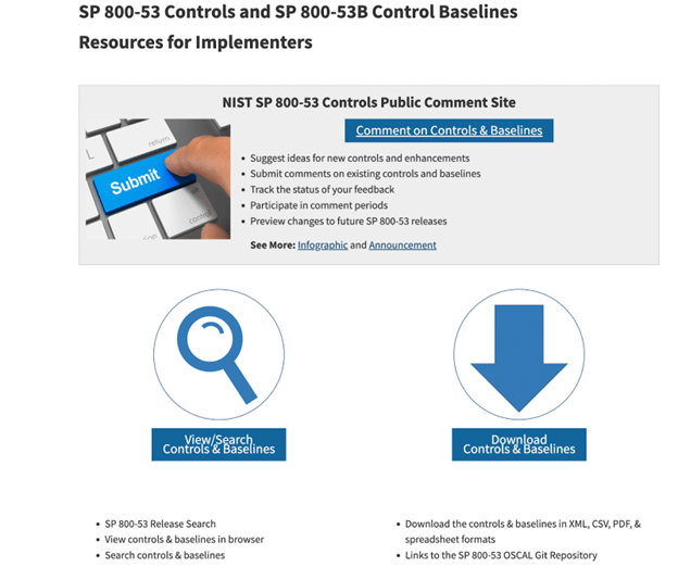 SP 800-53 controls and SP 800-53B control baselines resources for implementors