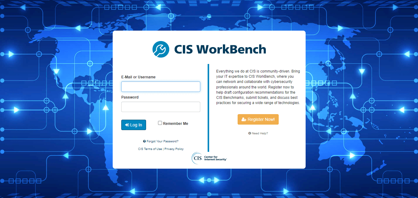 CIS WorkBench login page