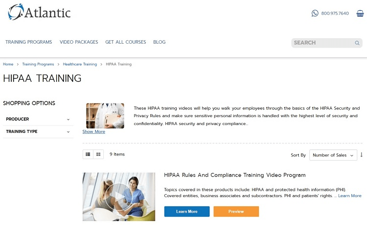 Atlantic HIPAA Training landing page