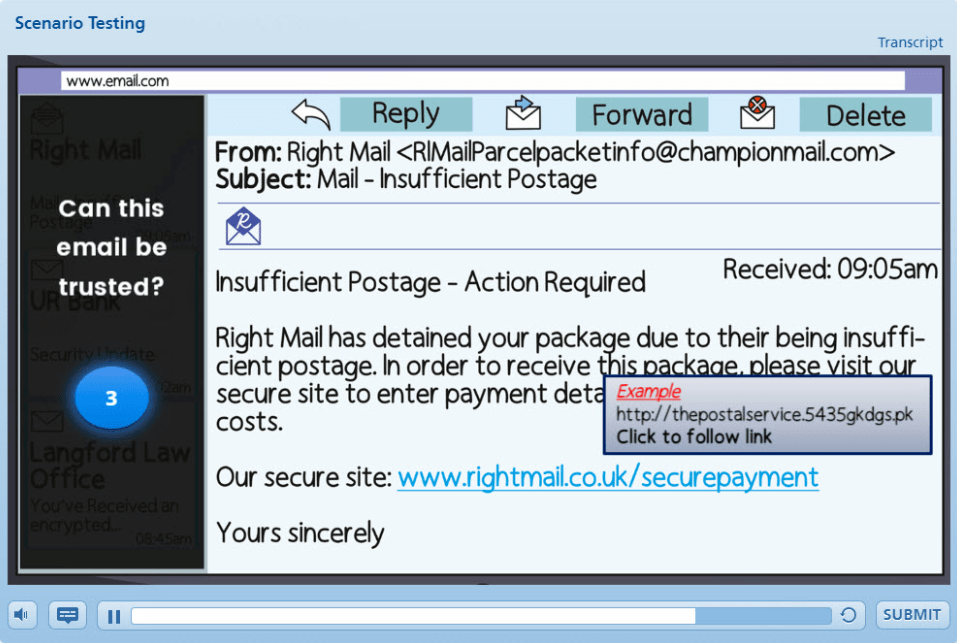 Example of an interactive security awareness training module