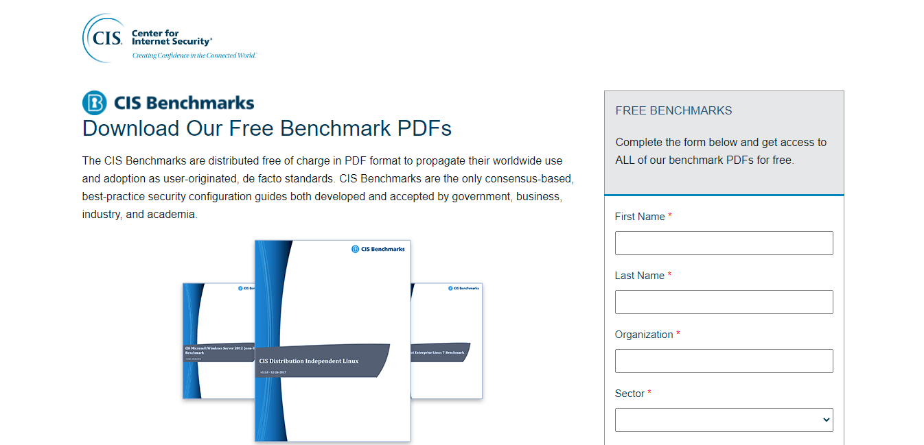 Center for Internet Security page to download free CIS Benchmark PDFs
