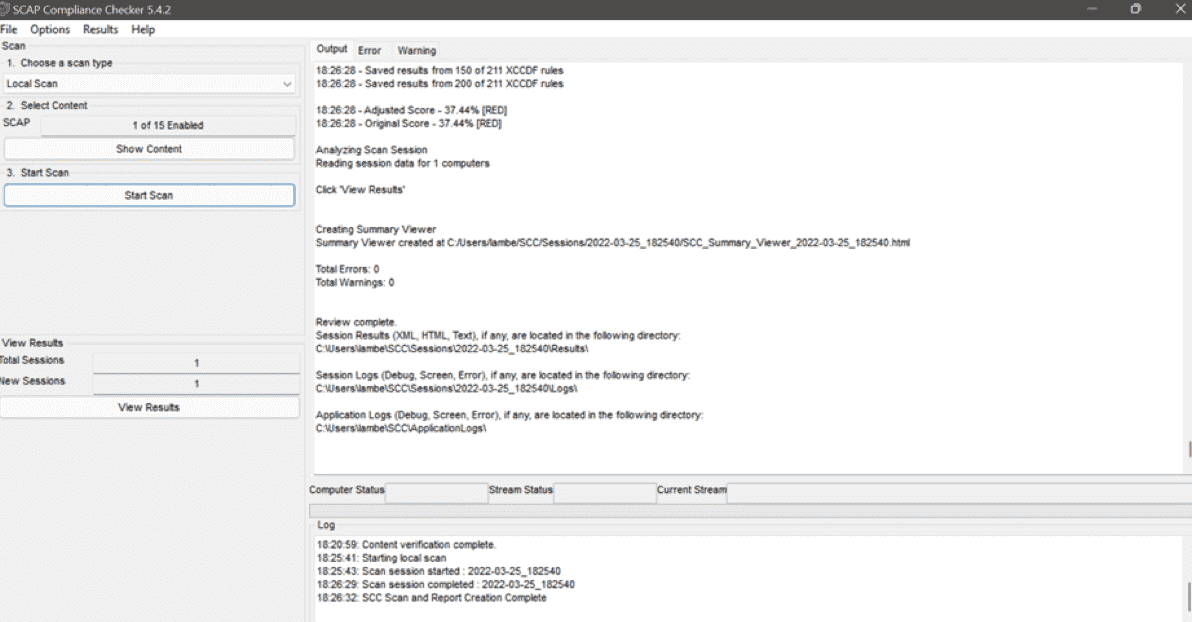 Example of SCAP Compliance Checker (SCC) interface